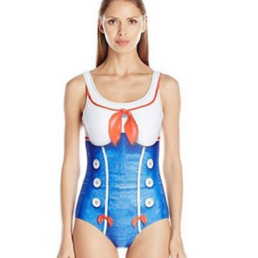 Faux Real Women's Sailor 1 Piece Swimsuit - Medium